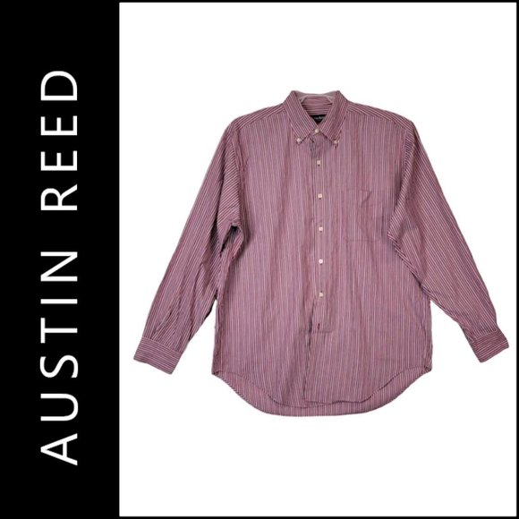 Austin Reed London Men Cotton Long Sleeve Dress Shirt Stripe Size Large Red - Picture 3 of 13